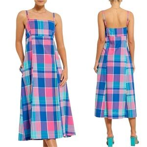 Bohemian Traders Sleeveless Cotton A-Line Slip Midi Dress - Blue Plaid - Large